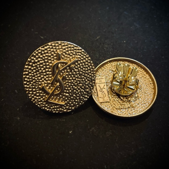 Luxury Hammered Gold Upcycled Logo Button Earrings 25mm - Picture 3 of 3